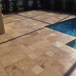Noce Travertine Drop Face Pool Coping Tiles Dark Tiles Brown Tiles Ochre Tiles Stone Pavers Melbourne Sydney Canberra
