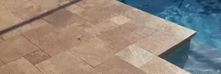 Noce Travertine Drop Face Pool Coping Tiles Dark Tiles Brown Tiles Ochre Tiles Stone Pavers Australia