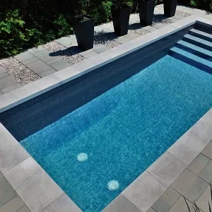 harkaway bluestone drop face pool coping tiles, drop down coping tiles, black tiles, dark tiles, blue pavers